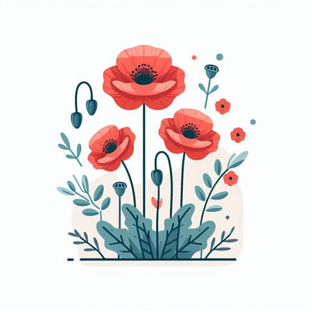 Red poppies isolated on a white background. Vector illustration.のイラスト素材