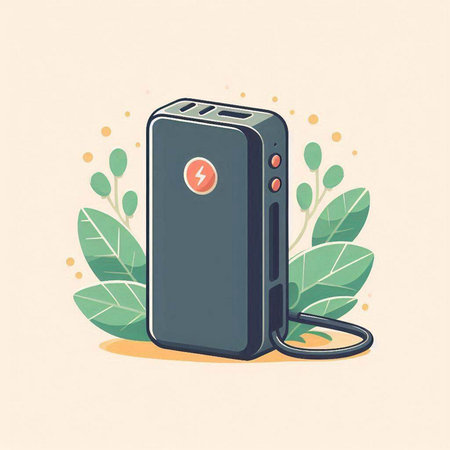 Smartphone charging with power bank. Vector illustration. Flat design.のイラスト素材