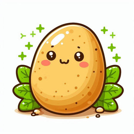 Cute potato character. Vector cartoon illustration. Isolated on white background.のイラスト素材