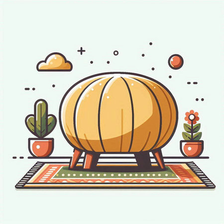 Pumpkin on the carpet. Vector illustration in flat style.のイラスト素材