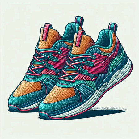 Pair of sneakers with shoelaces. Vector illustration in retro styleのイラスト素材