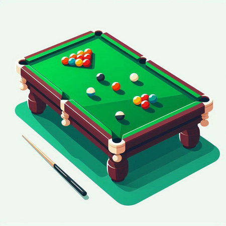 Billiard table with balls and cue. Vector isometric illustration.のイラスト素材