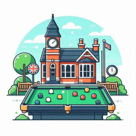 Billiards flat vector illustration. Billiards club concept.のイラスト素材