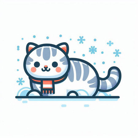 Cute cat with scarf and snowflakes. Vector illustration.のイラスト素材