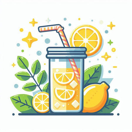 Lemonade in a glass with a straw. Vector illustration.のイラスト素材