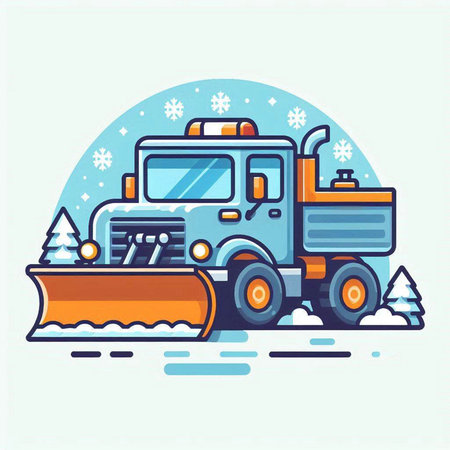 Snowplow. Vector illustration of a snow plow in flat style.のイラスト素材