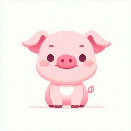 Cute cartoon pig. Vector illustration of a cute pig on a white background.のイラスト素材
