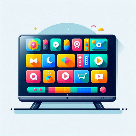 Illustration of a flat design of a laptop with media player iconsのイラスト素材