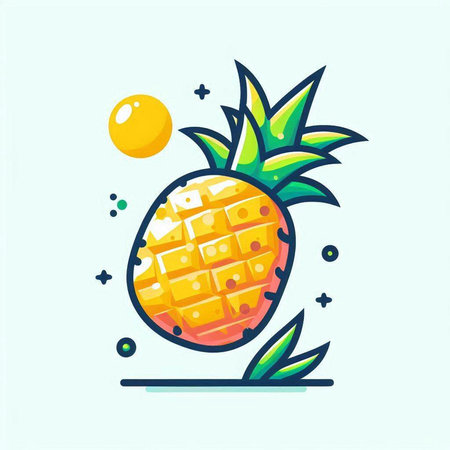 Pineapple fruit icon in flat line style. Vector illustration.のイラスト素材