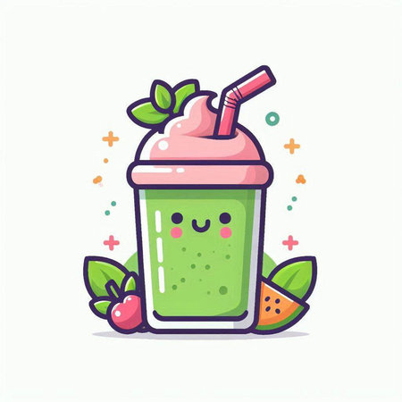 Smoothie with mint and strawberries. Vector illustration in cartoon style.のイラスト素材