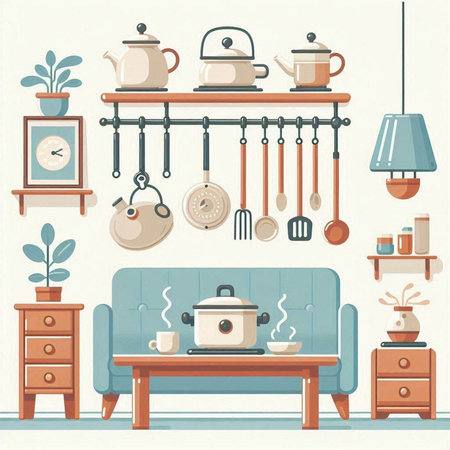 Kitchen furniture. Furniture in flat style. Vector illustration.のイラスト素材