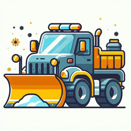 Snow plow. Cleaning service. Vector illustration in flat style.のイラスト素材