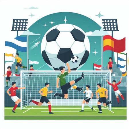 Soccer match. Soccer players in action. Flat vector illustration.のイラスト素材