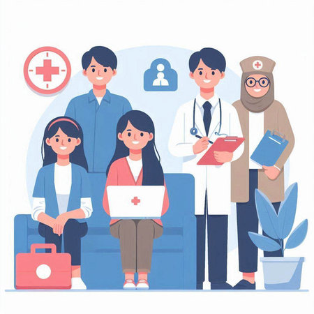 Medical team. Doctor, nurse, assistant, patient. Vector illustrationのイラスト素材