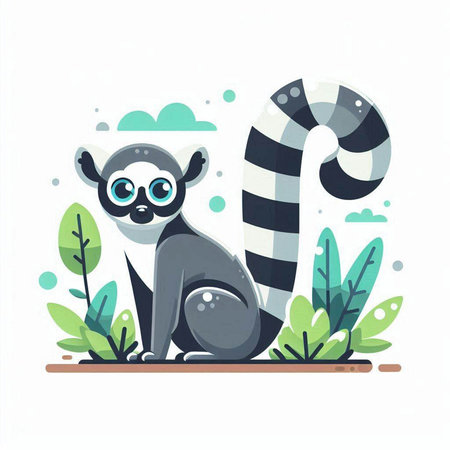Cute lemur in the jungle. Vector illustration. Flat style.のイラスト素材
