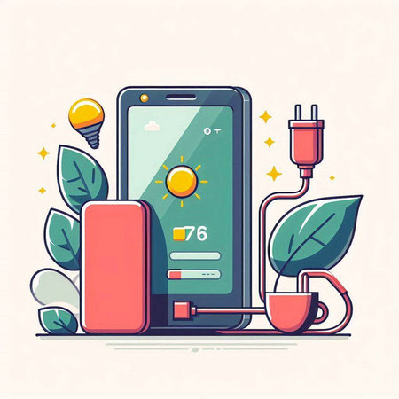 Smartphone with power bank and charging cable. Flat vector illustration.のイラスト素材