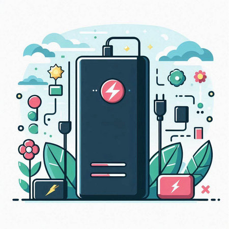 Smartphone charging battery. Vector illustration in flat linear design style.のイラスト素材