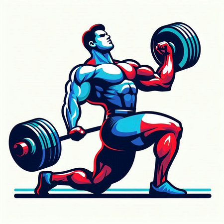 Bodybuilder lifting a barbell. Vector illustration of a bodybuilder lifting a barbell.のイラスト素材