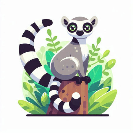 Lemur sits on a tree. Vector illustration. Flat style.のイラスト素材