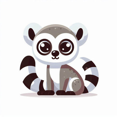 Cute cartoon lemur. Vector illustration isolated on white background.のイラスト素材