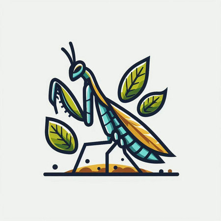 Praying mantis logo. Vector illustration, flat design.のイラスト素材