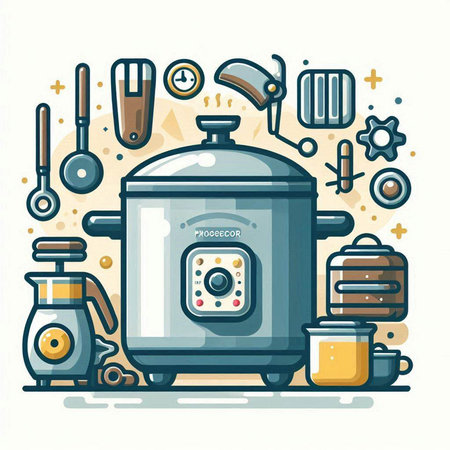 Vector illustration of modern kitchen equipment. Flat line art style design.のイラスト素材