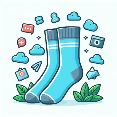 Vector illustration of sock with social media icon set on white background.のイラスト素材