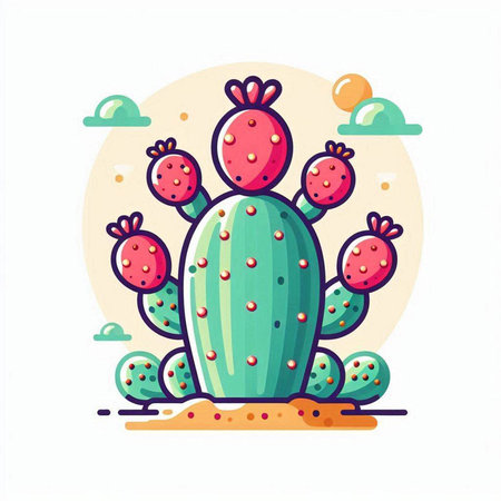 Cactus with prickly pears. Cute cartoon vector illustration.のイラスト素材