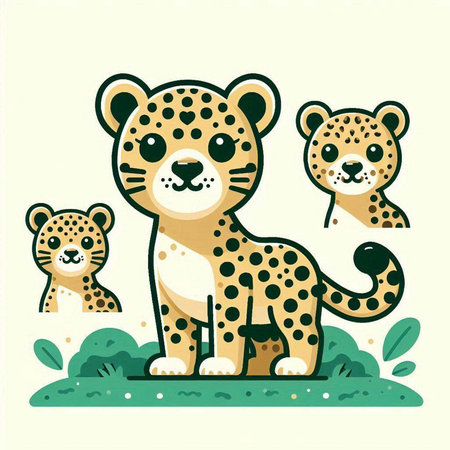 Cute cartoon leopard family. Vector illustration of a wild animal.のイラスト素材