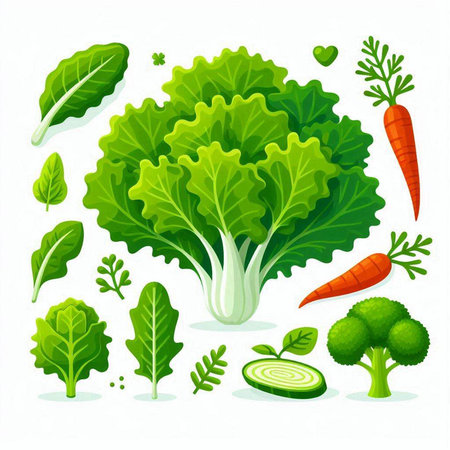 Set of fresh green vegetables on a white background. Vector illustration.のイラスト素材