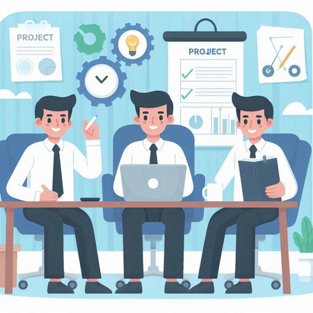 Businessman working in office. Vector illustration in a flat style.のイラスト素材