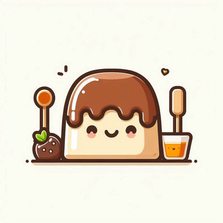 Cute vector illustration of chocolate panna cotta with honey.のイラスト素材