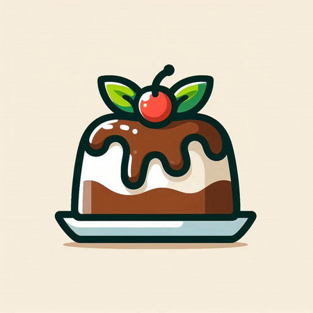 Chocolate cake with cherry icon. Vector illustration in flat style.のイラスト素材