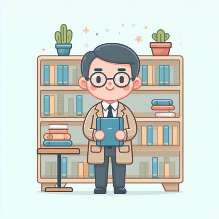 Character illustration design. Businessman using tablet in library cartoon,epsのイラスト素材