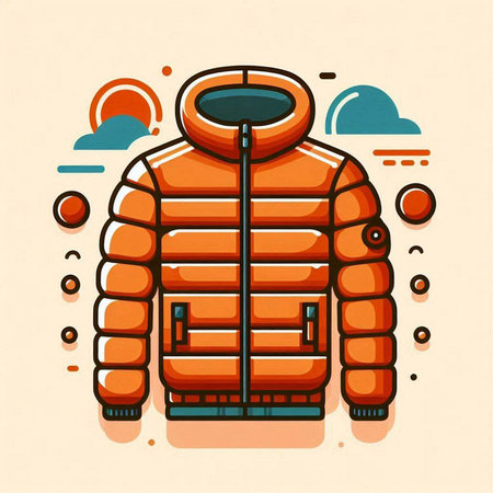 Orange winter jacket with hood. Vector illustration in flat cartoon style.のイラスト素材