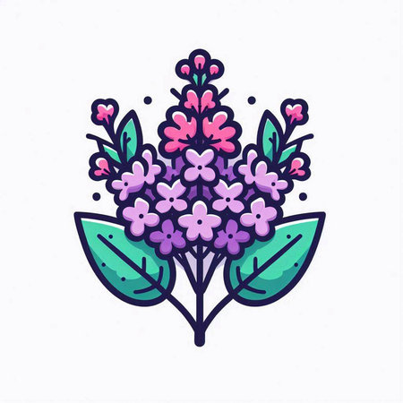 Bouquet of lilac flowers. Hand drawn vector illustration.のイラスト素材