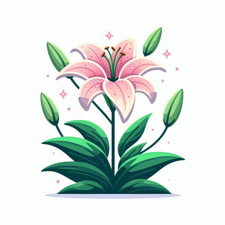 Beautiful pink lily flower isolated on white background. Vector illustration.のイラスト素材