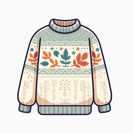 Winter sweater with a pattern of leaves. Vector illustration on white background.のイラスト素材