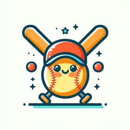 Cute baseball ball with bat. Vector illustration in cartoon style.のイラスト素材