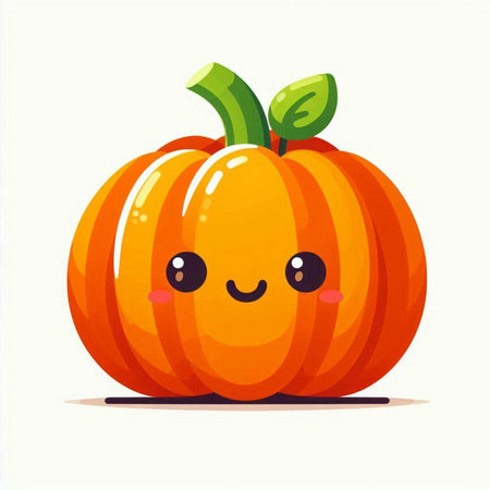 Cute kawaii orange pumpkin character isolated on white background. Vector illustration.のイラスト素材