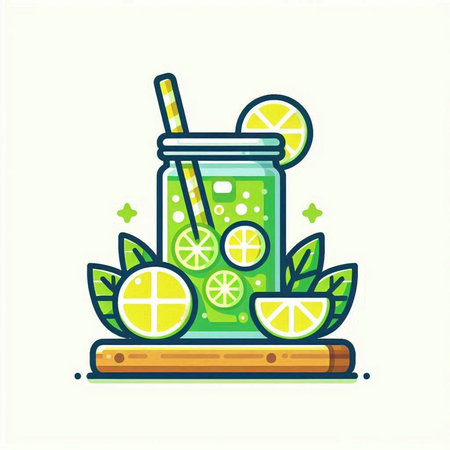 Lemonade flat color icon. Vector illustration. Lemonade in a glass jar.のイラスト素材