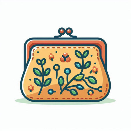Illustration of a purse with a floral pattern on a white backgroundのイラスト素材