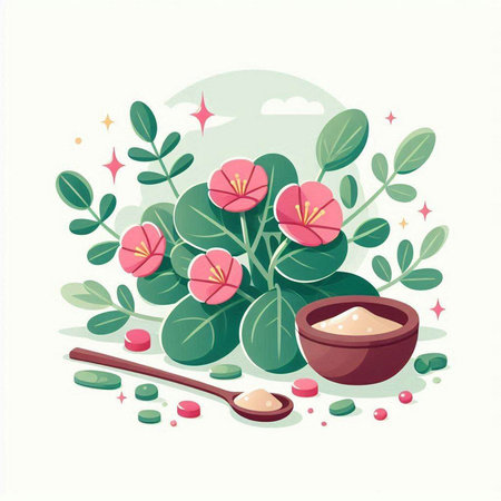 Spa background with flowers and leaves. Vector illustration in flat style.のイラスト素材