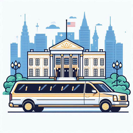 Vector illustration of a limousine in front of the american capitol buildingのイラスト素材