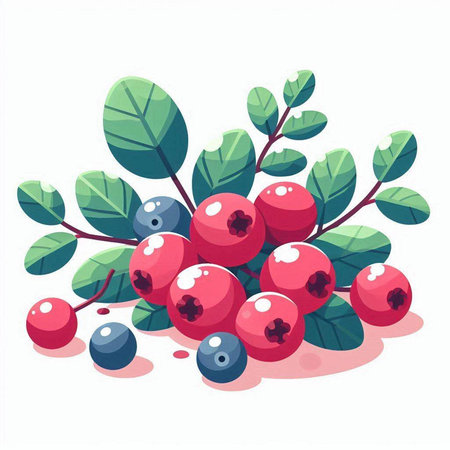 Vector illustration of a bunch of berries with green leaves on a white backgroundのイラスト素材