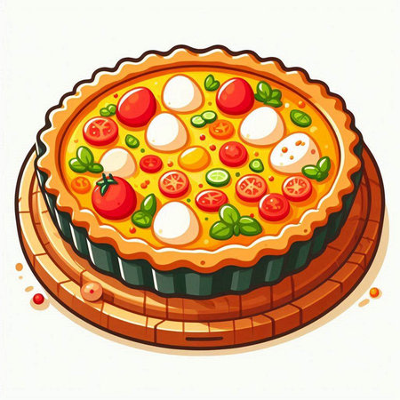 Illustration of a round pie with tomato, mozzarella and basilのイラスト素材