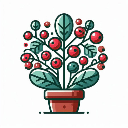 Holly berries in a pot. Vector illustration in flat style.のイラスト素材