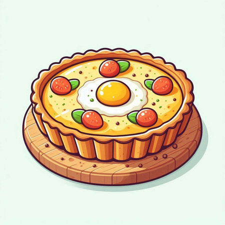Illustration of a pie with eggs and tomatoes on a white backgroundのイラスト素材