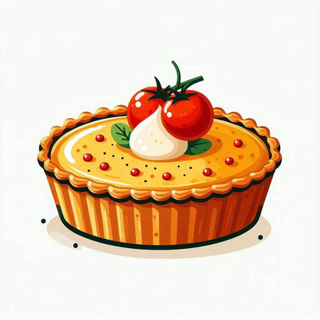 Illustration of a pie with cherry tomatoes on a white background.のイラスト素材
