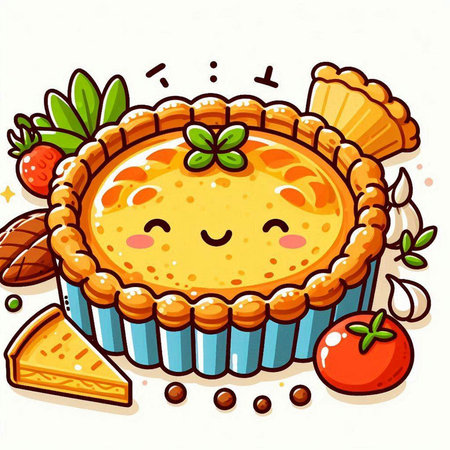Cute hand drawn vector illustration of a pie. Cartoon style.のイラスト素材
